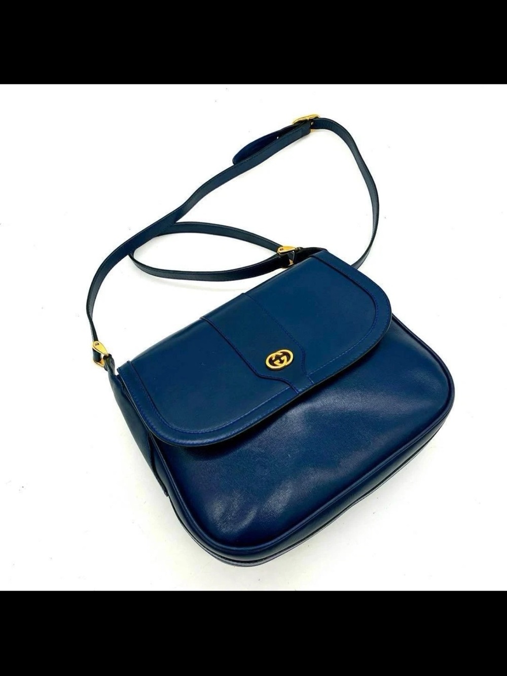 Gucci Blue Leather Shoulder Bag with Gold-Tone Hardware